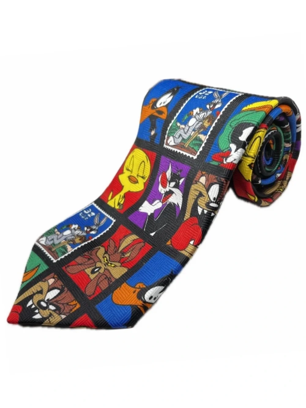 Looney Tunes Cartoon Stamp Collection Tie OS Vintage 1997 Warner Bros Multicolor